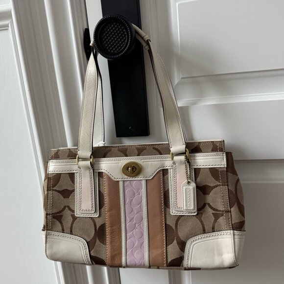 Coach 11620 Monogram Hampton Satchel Shoulder Bag - Brown & Pink - EUC - Picture 2 of 7